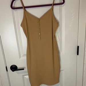 Elegant Tan Button-Detail Mini Dress